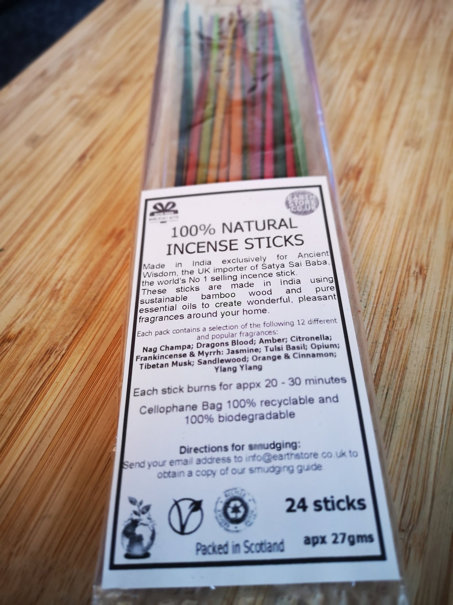 Earthstore® Bulk Pack Incense Sticks, 12 mixed fragrances + mango wood ash catcher