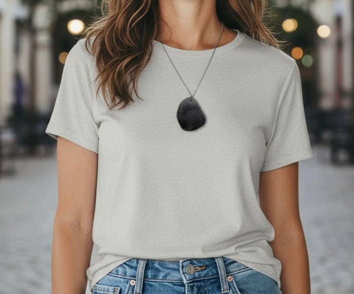 Shungite Flat Pebble Slice Pendant Necklace