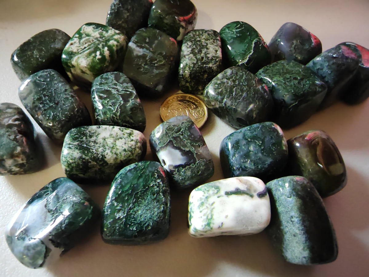 Moss Agate - Tumblestone Polished AAA GRADE - STUNNING VIVID COLOURS
