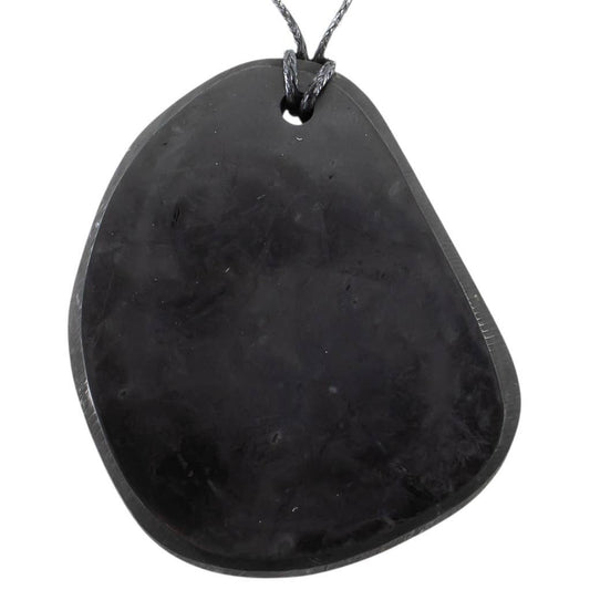 Shungite Flat Pebble Slice Pendant Necklace