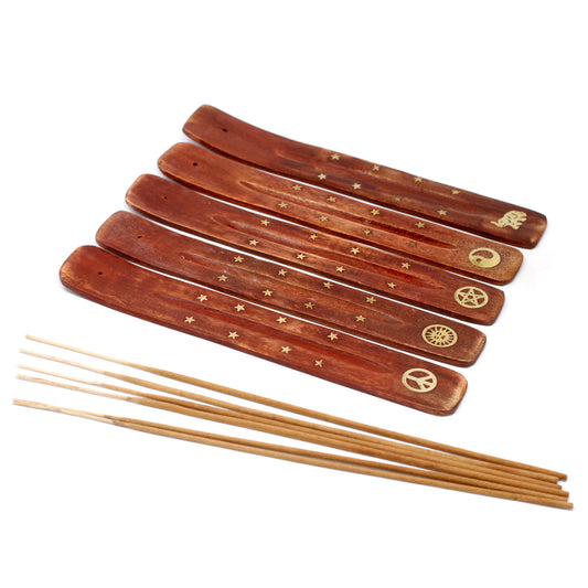 Earthstore® Brass Inlaid Incense Ashcatcher - Mango Wood