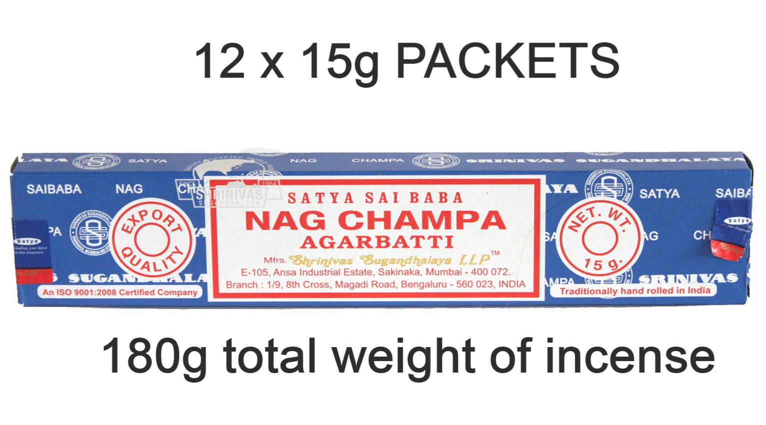 Earthstore® BOX Nag Champa 12x 15g packets = 180g