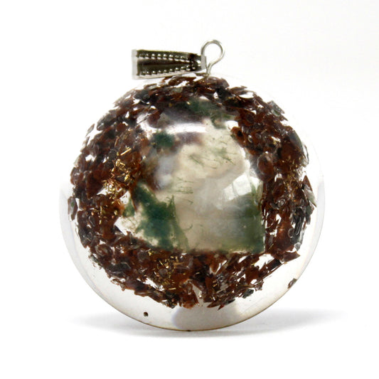 Earthstore® Orgonite Power Pendant - Power Block in Dome - w/faux leather/925 silver chain