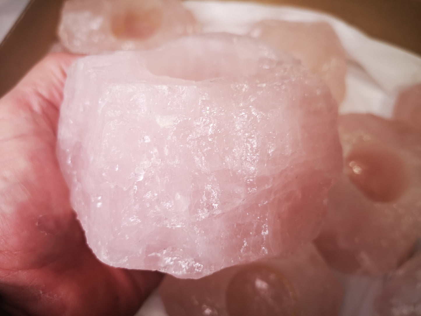 Earthstore® Rose Quartz, deep pink colour, X LARGE T-Light candle holders 'Grade A'