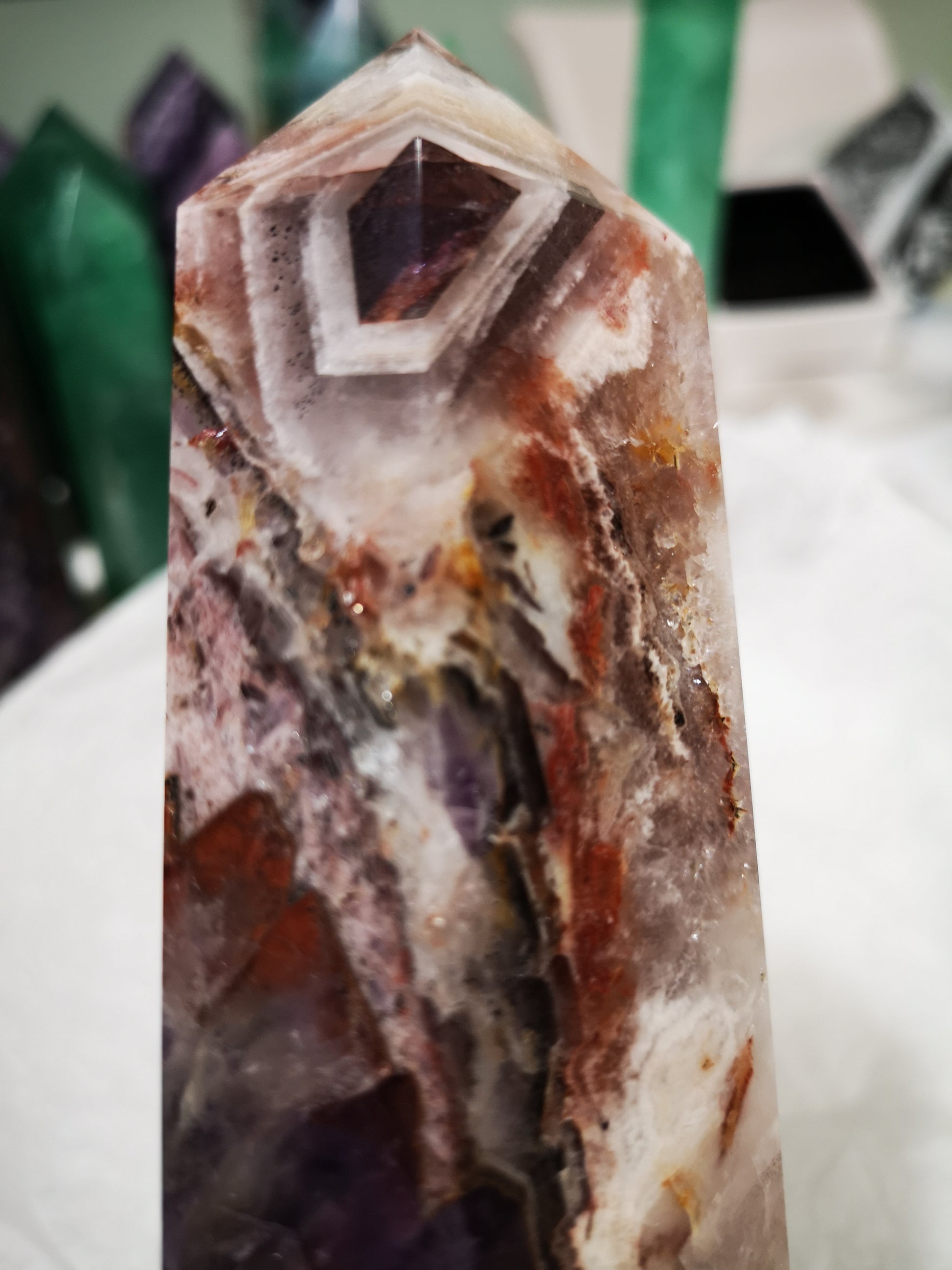 Earthstore® DREAMY AMETHYST OBELISK - BRAZIL - SMOKY CLEAR QUARTZ 0.97kg - 230X58X42