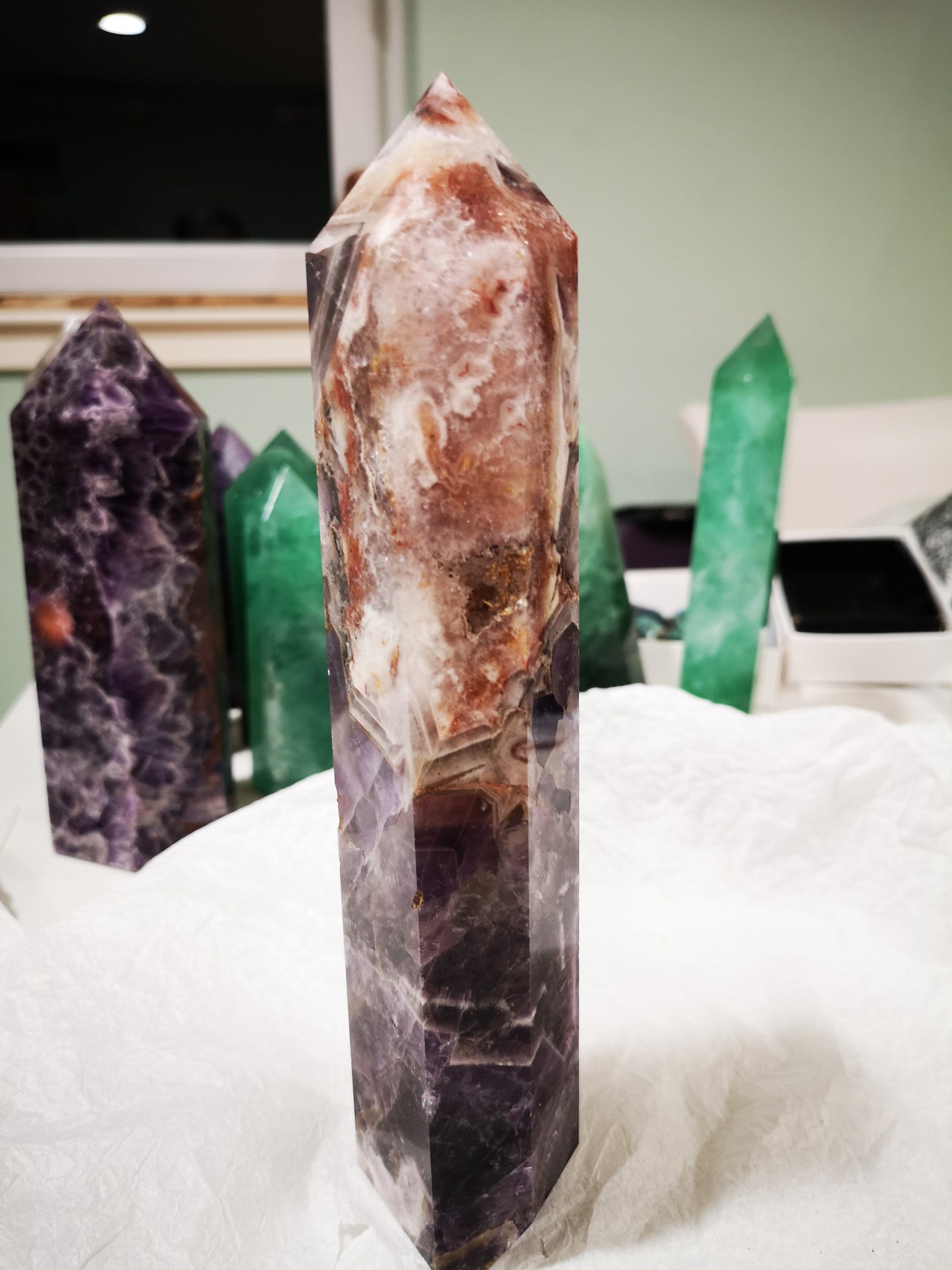 Earthstore® DREAMY AMETHYST OBELISK - BRAZIL - SMOKY CLEAR QUARTZ 0.97kg - 230X58X42