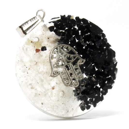 Earthstore® Orgonite Power Pendant - Good & Evil - Hamsa w/faux leather/925 silver chain