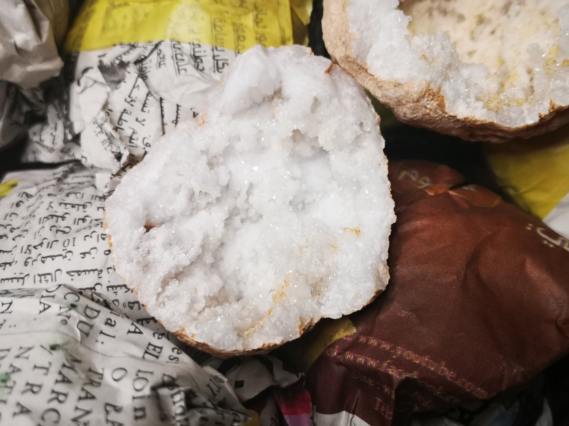 Earthstore® NEW Split GEODES aka Snowballs - Selenite, Calcite, Quartz inside.