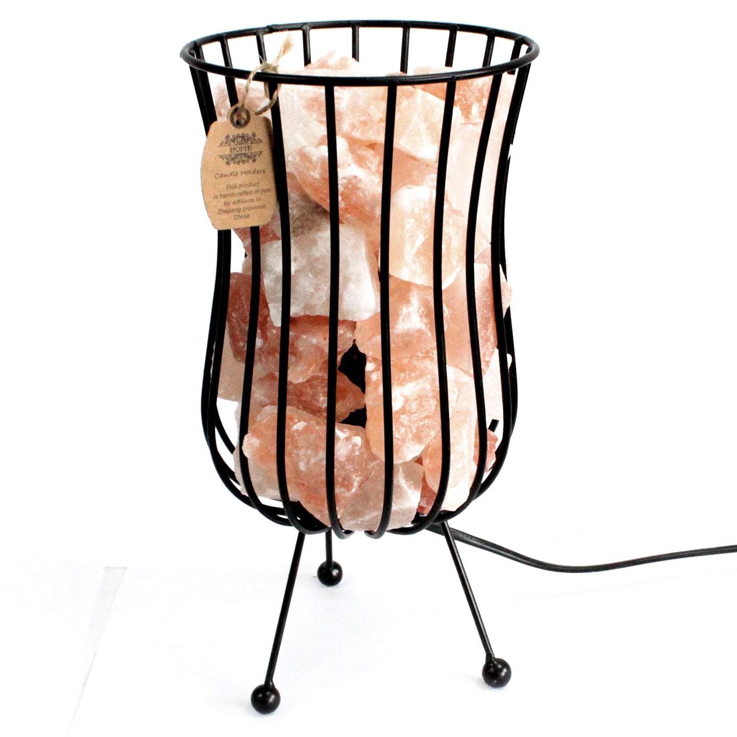Earthstore® DEMO UNIT - Tall Salt Rock Brazier, PINK & WHITE Salt Chunks, Cable & Bulb