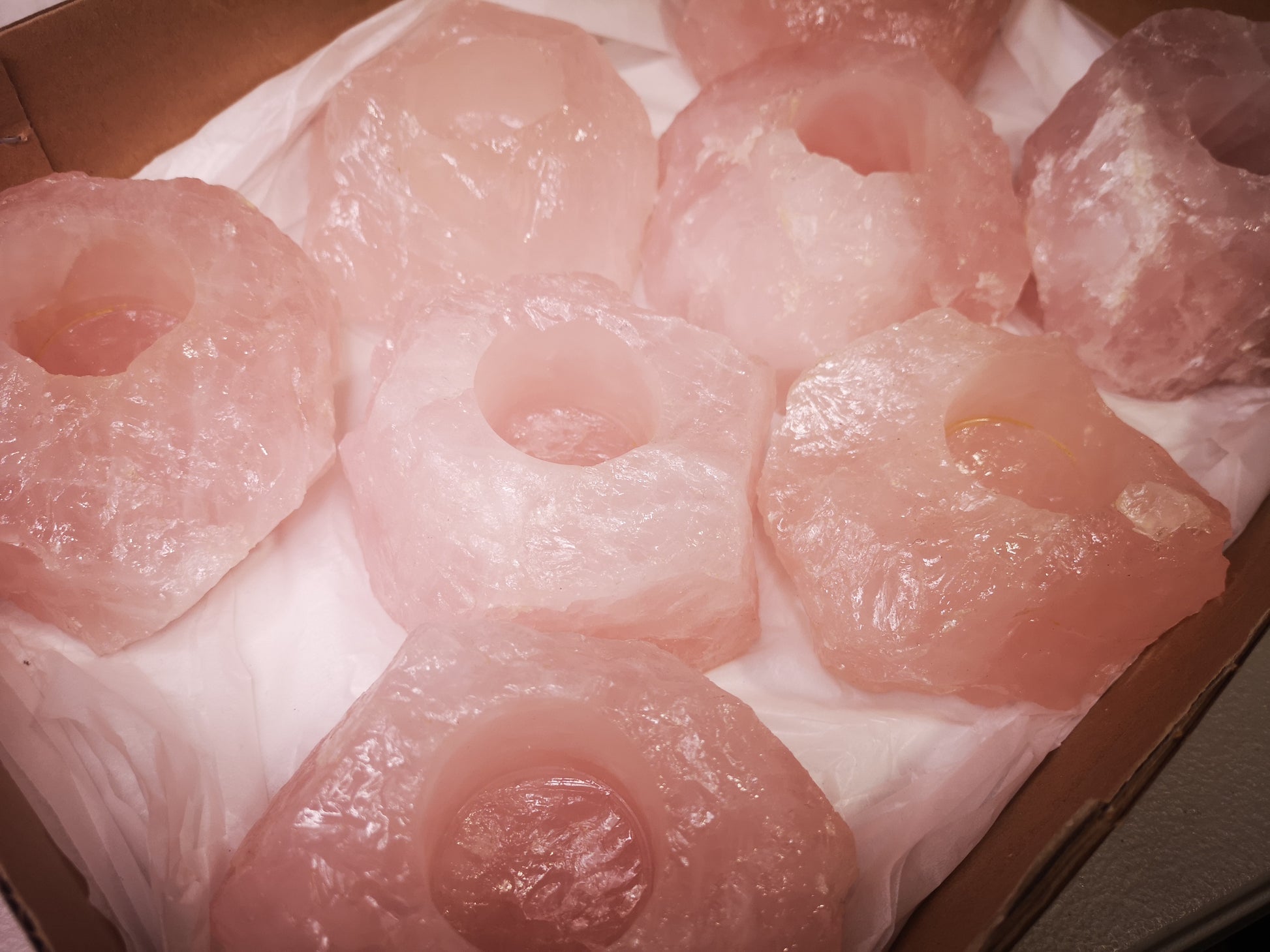 Earthstore® Rose Quartz, deep pink colour, X LARGE T-Light candle holders 'Grade A'