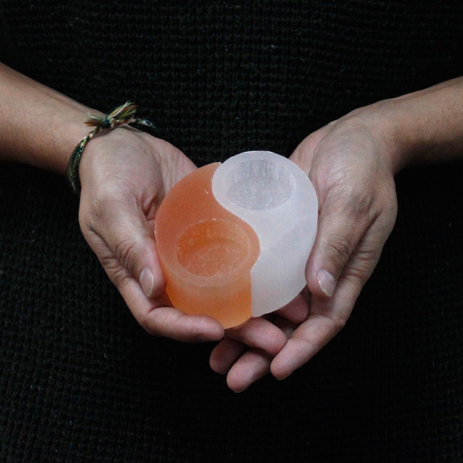 Earthstore® Selenite Orange & White crafted YIN YANG Candle Tea Light Holder