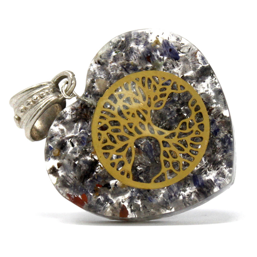 Earthstore® Orgonite Power Pendant - Heart Tree of Life - w/faux leather/925 silver chain