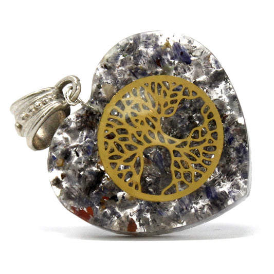 Earthstore® Orgonite Power Pendant - Heart Tree of Life - w/faux leather/925 silver chain