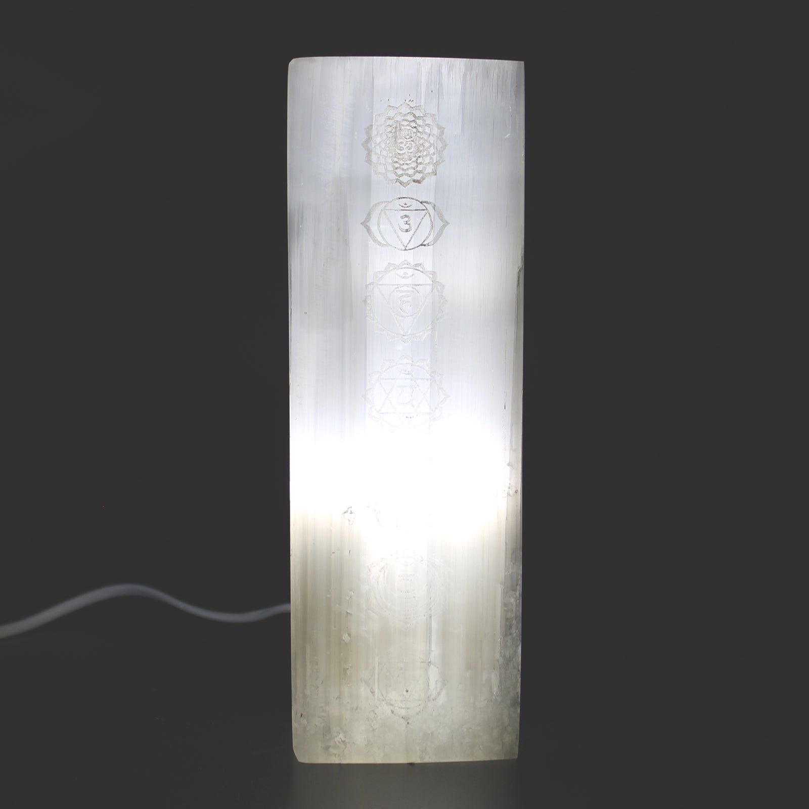 Earthstore® 25cm Selenite CHAKRA Cool white LED bulb Lamp (apx 10")