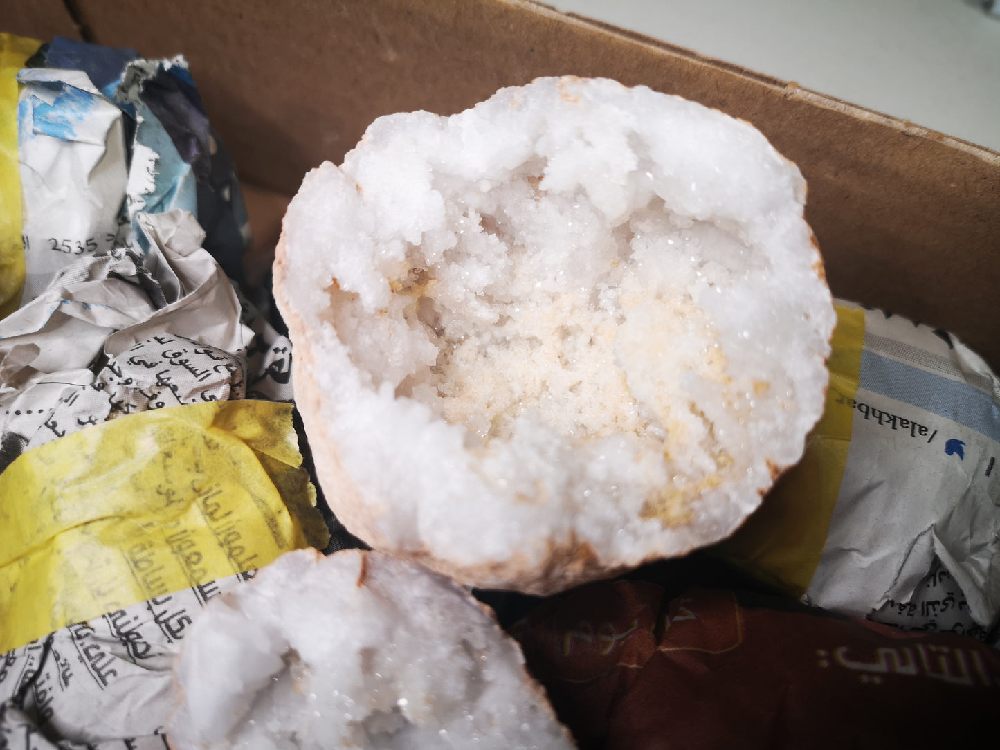 Earthstore® NEW Split GEODES aka Snowballs - Selenite, Calcite, Quartz inside.