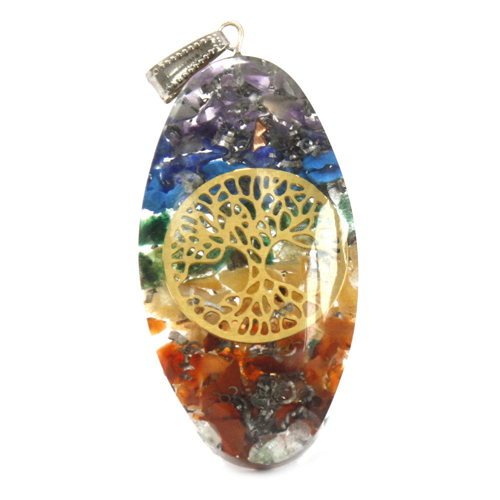 Earthstore® Orgonite Power Pendant - 7 Stone Chakra Oval with Tree
