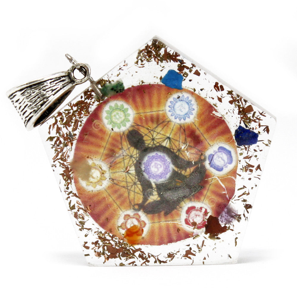 Earthstore® Orgonite Power Pendant - Pentagon Chakra - w/faux leather/925 silver chain