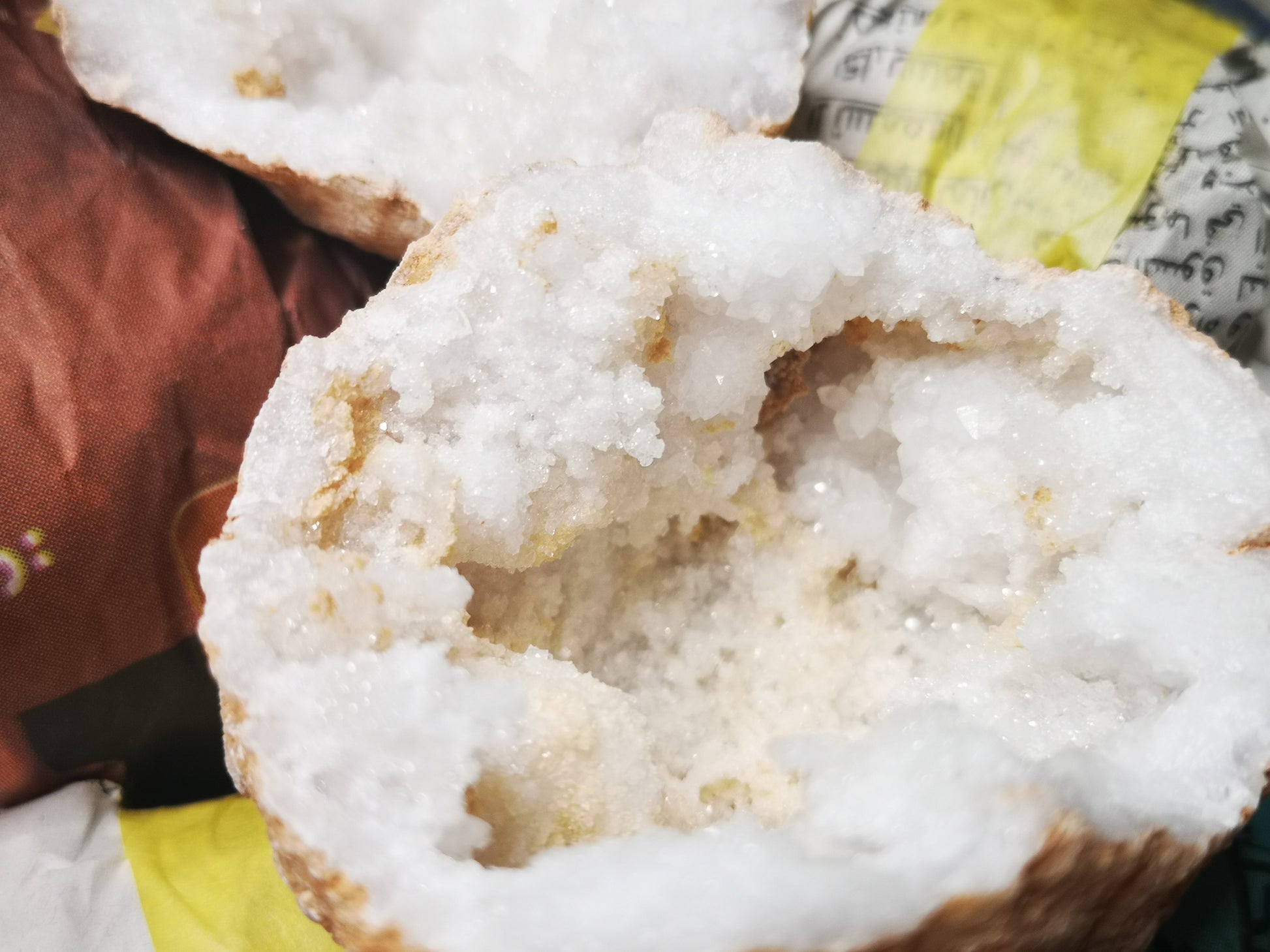 Earthstore® NEW Split GEODES aka Snowballs - Selenite, Calcite, Quartz inside.