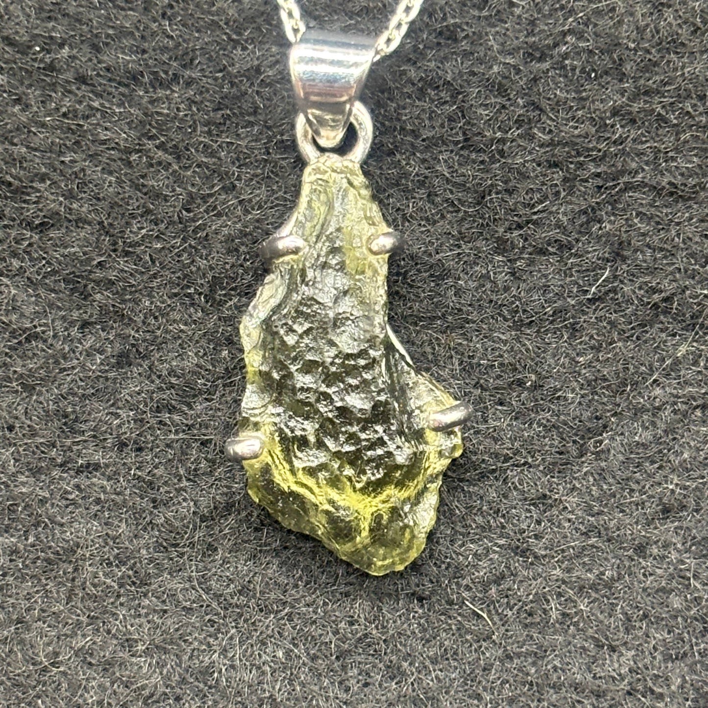 Genuine Raw Moldavite crystal set in 925 solid Sterling Silver Pendant