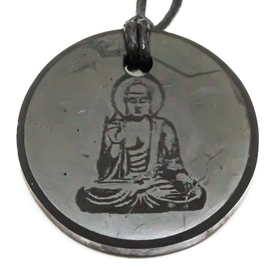Shungite Engraved Buddha Pendant Necklace
