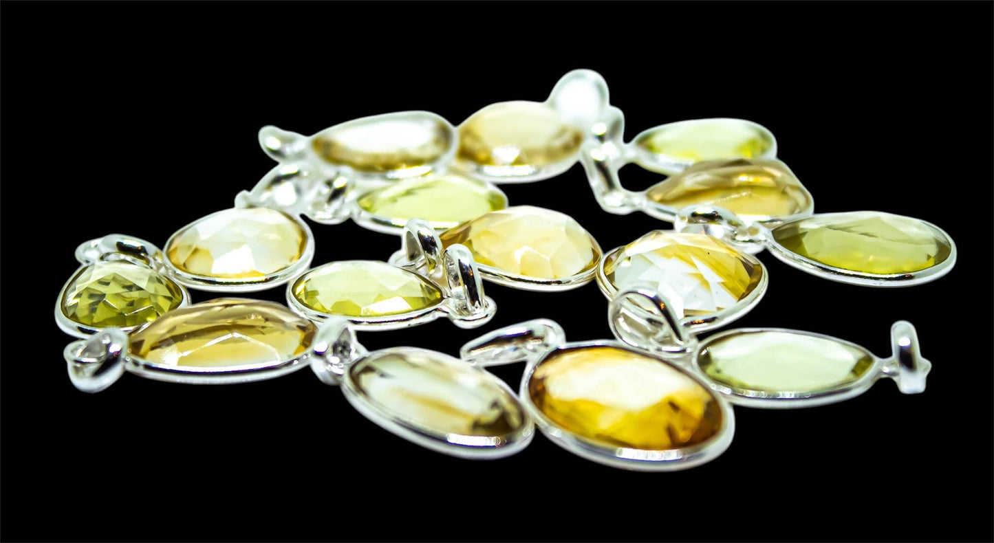 Citrine Faceted Gemstone 925 Sterling Silver Pendant Necklaces