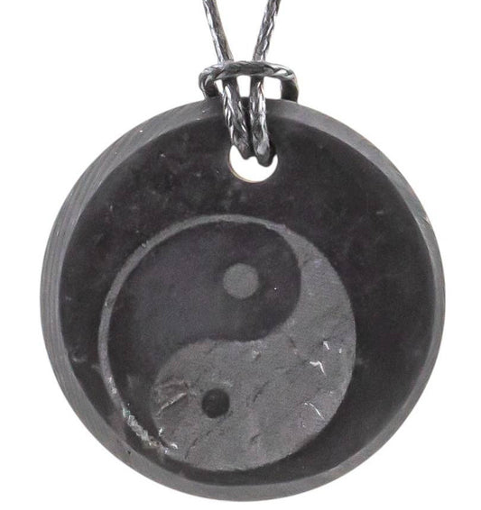 Shungite Pendant Necklace Engraved Yin Yang