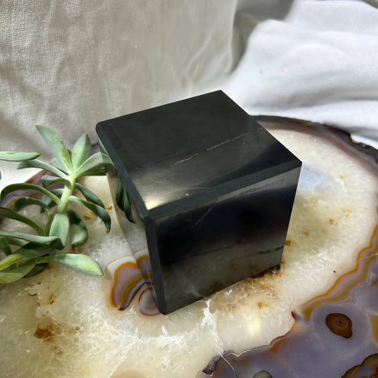 Shungite Cube 80mm (8cm) HUGE | EMF Protection & Grounding Crystal