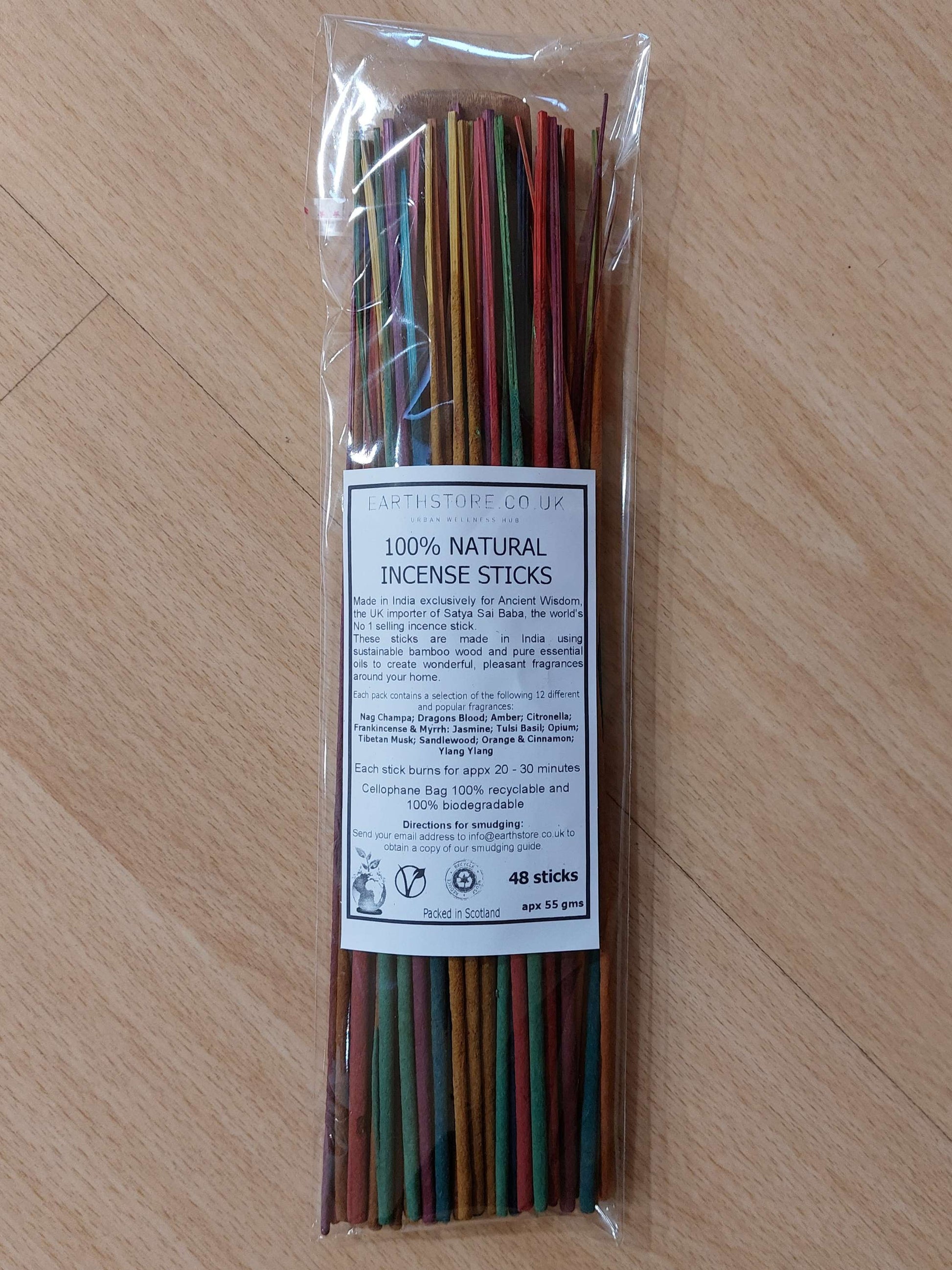 Earthstore® Bulk Pack Incense Sticks, 12 mixed fragrances + mango wood ash catcher