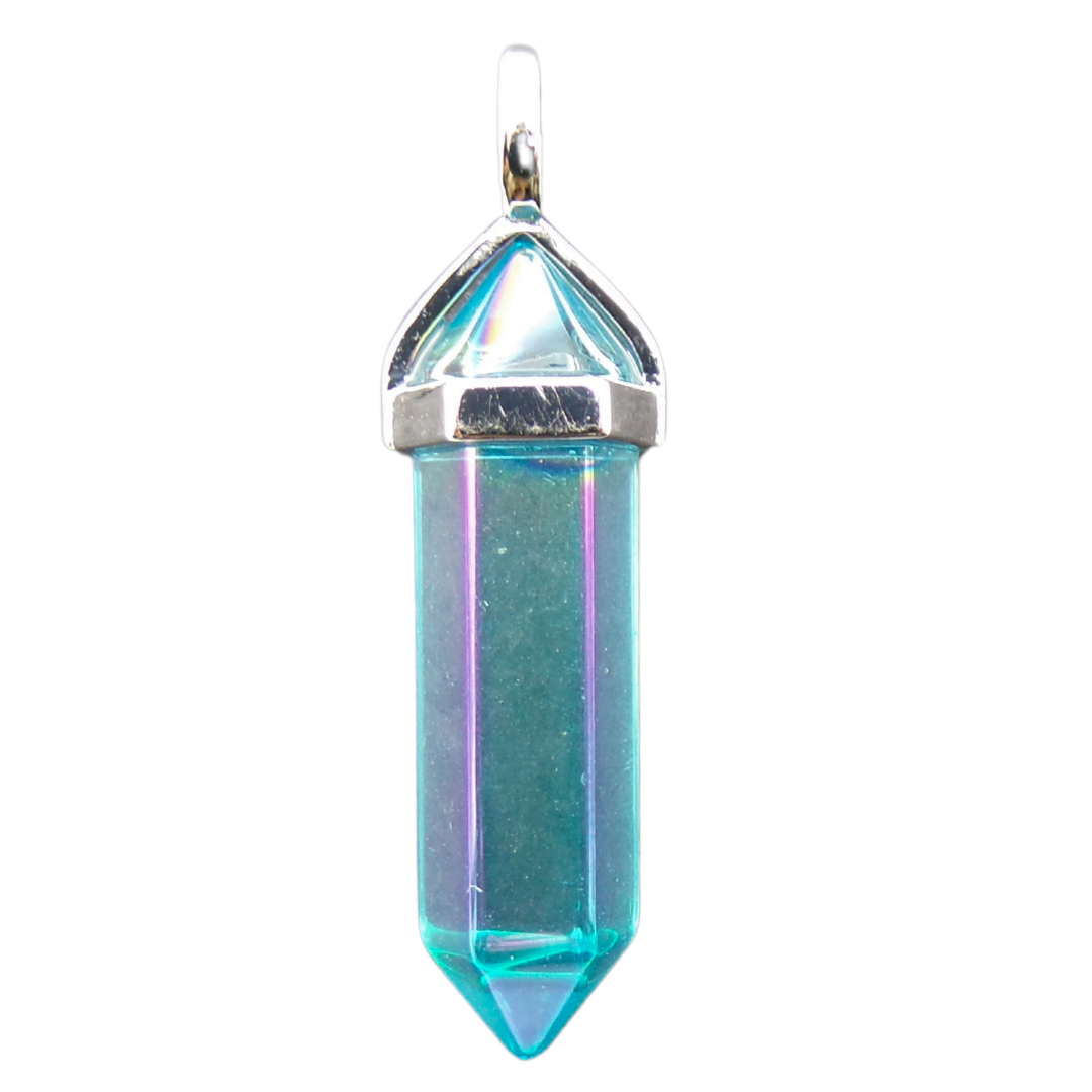 Blue Aqua Aura Quartz Fixed Point Pendant