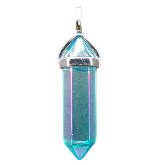 Blue Aqua Aura Quartz Fixed Point Pendant