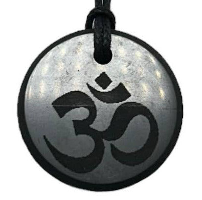 Shungite Pendant Necklace Engraved Om  (ॐ)
