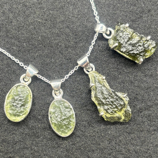 Genuine Raw Moldavite crystal set in 925 solid Sterling Silver Pendant