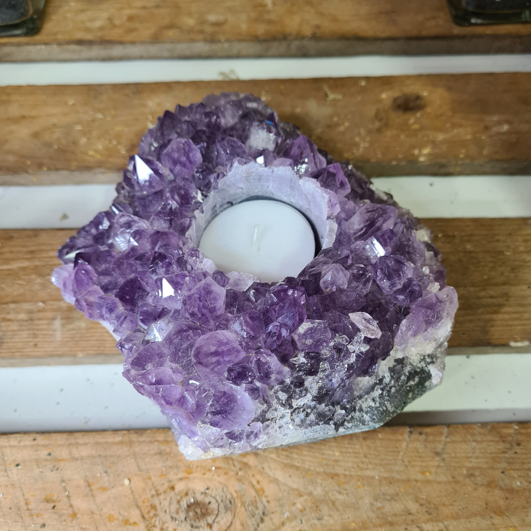 Earthstore® Amethyst T-Light candle holders 'AA GRADE' Brazil, STUNNING