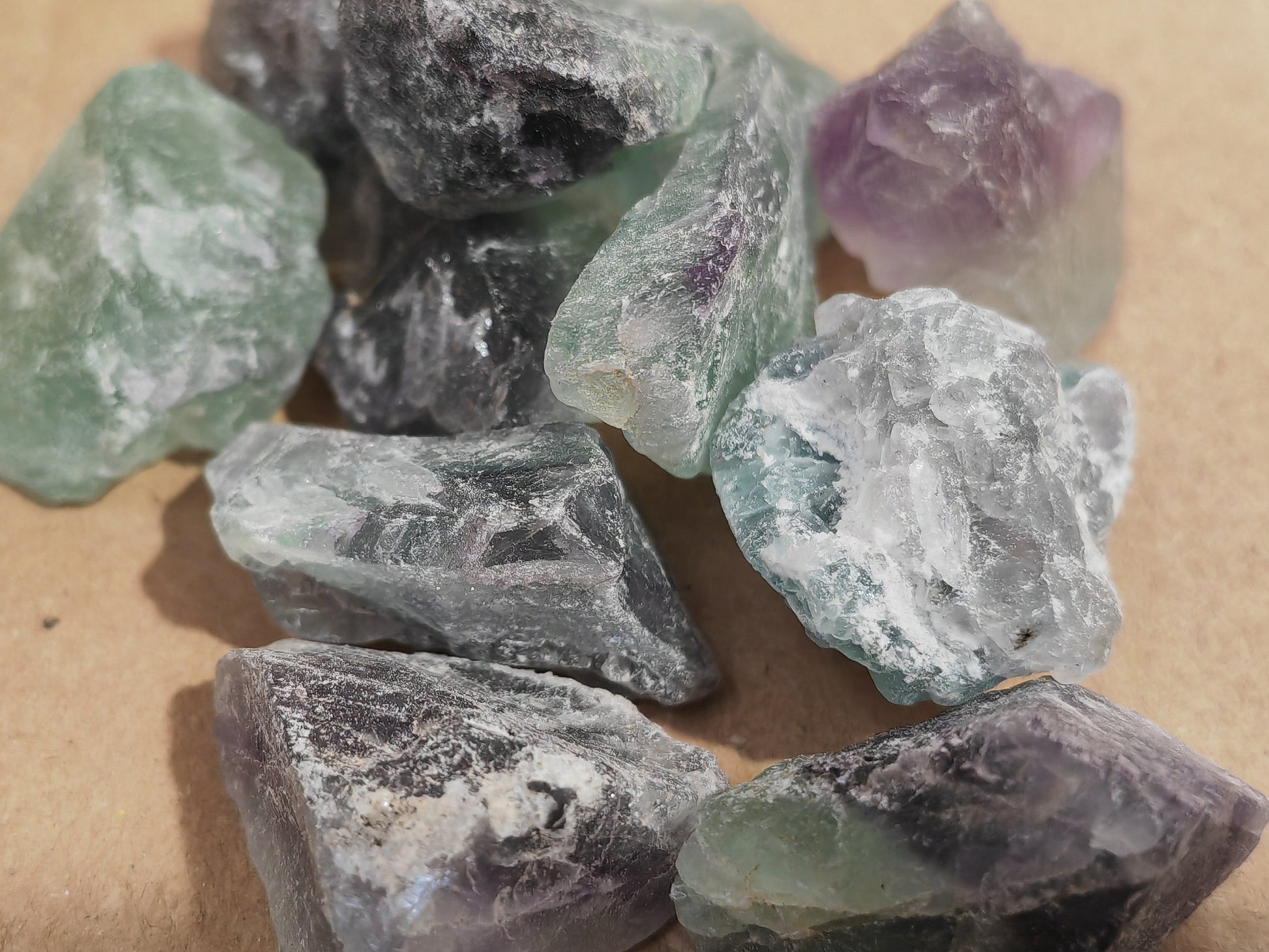 Raw fluorite green and purple - small pieces