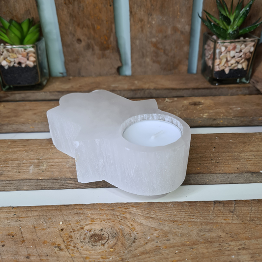Earthstore® White Selenite Hamsa Candle Holder T-Light Holder 'A GRADE'