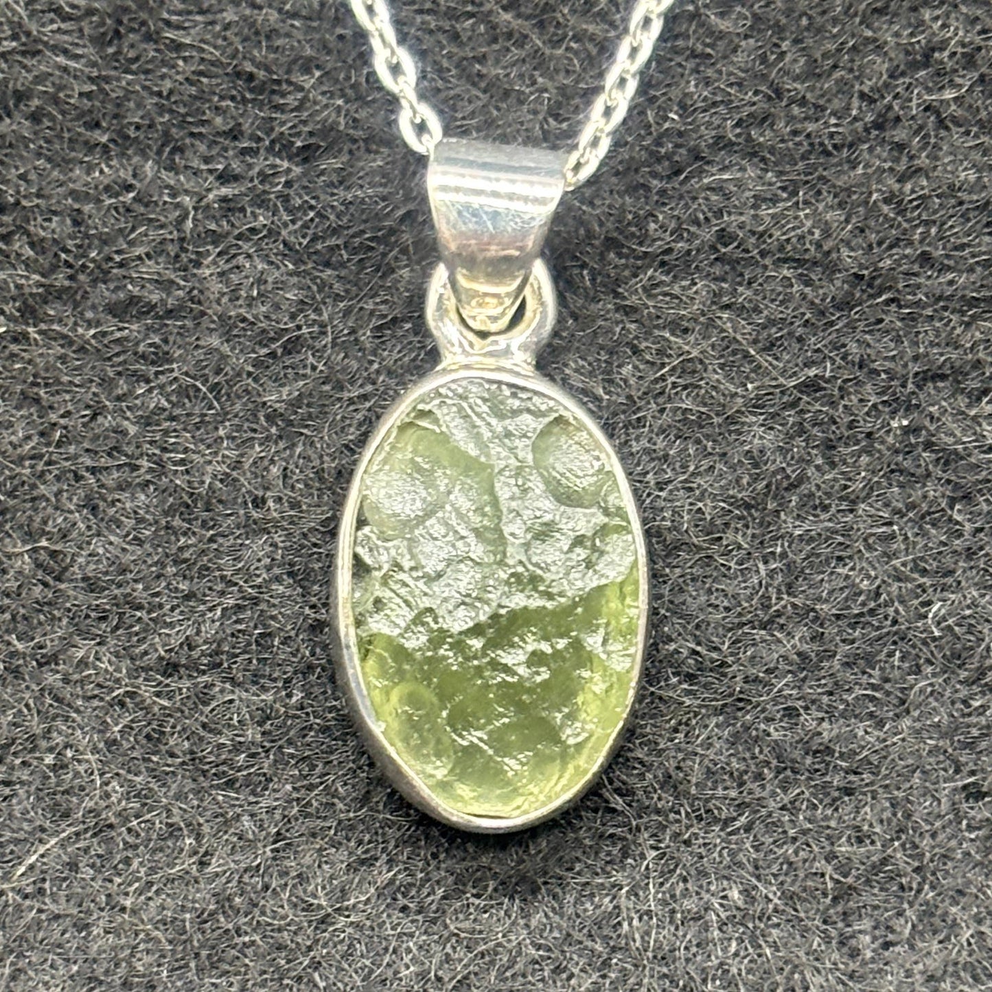Genuine Raw Moldavite crystal set in 925 solid Sterling Silver Pendant