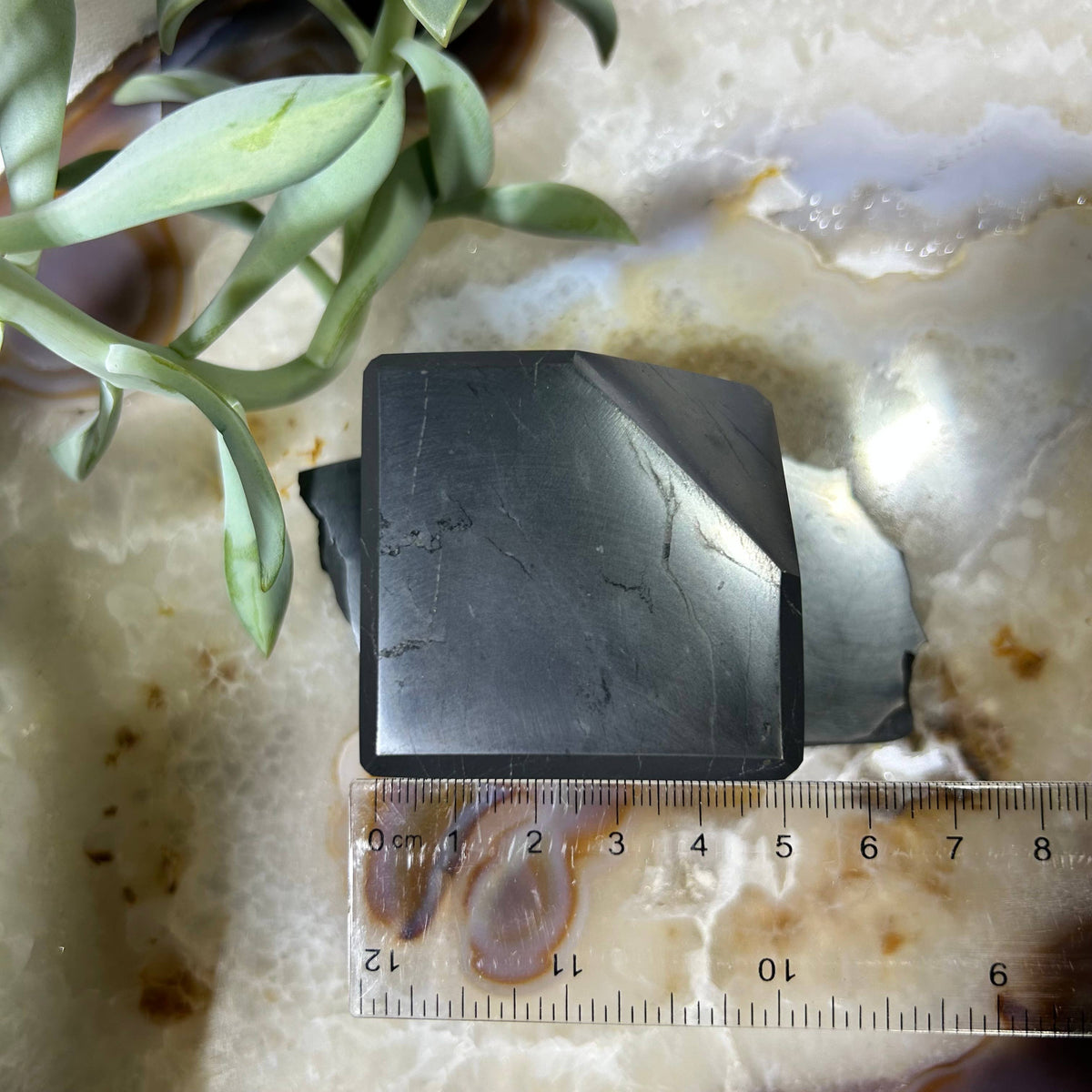 Shungite 50mm (5cm) Cut Cube, Stand-up | Stress & Anxiety Relief | EMF Protection Crystal C60