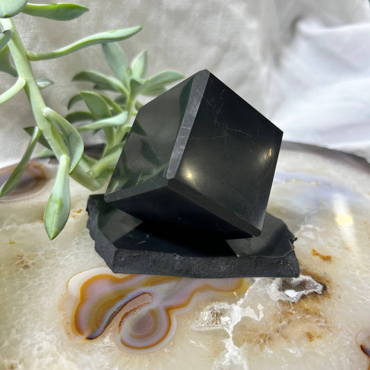 Shungite 50mm (5cm) Cut Cube, Stand-up | Stress & Anxiety Relief | EMF Protection Crystal C60