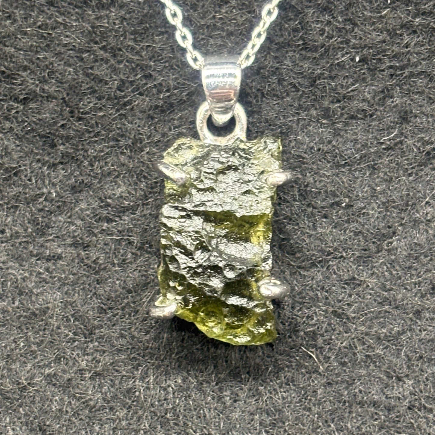 Genuine Raw Moldavite crystal set in 925 solid Sterling Silver Pendant