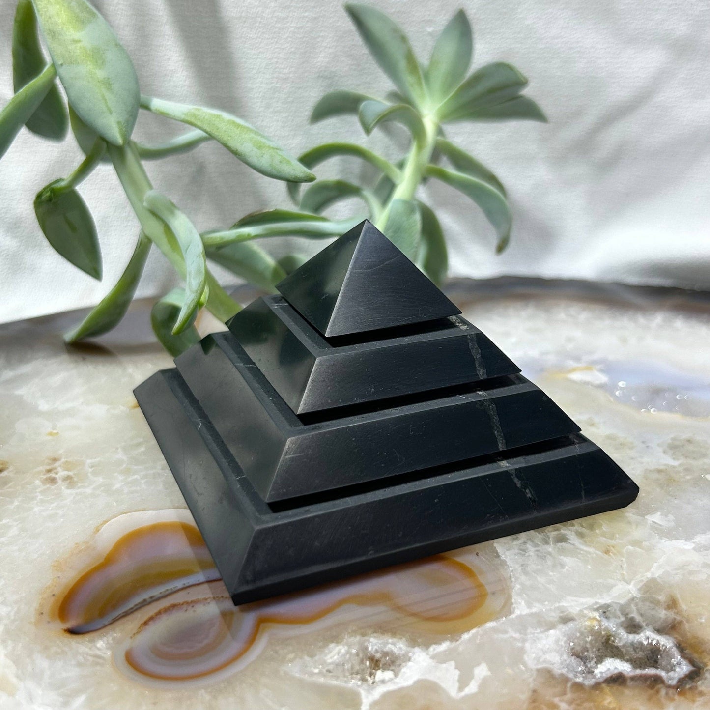 Shungite Saqqara Pyramid 60-80mm | EMF Protection & Sacred Geometry Crystal