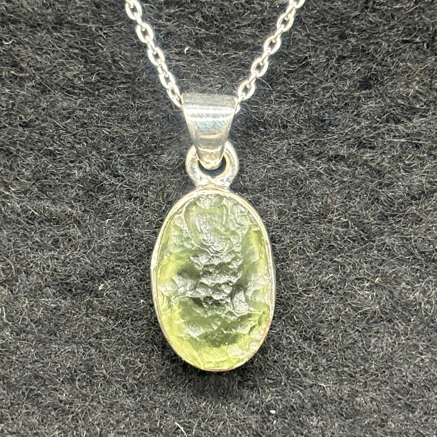 Genuine Raw Moldavite crystal set in 925 solid Sterling Silver Pendant