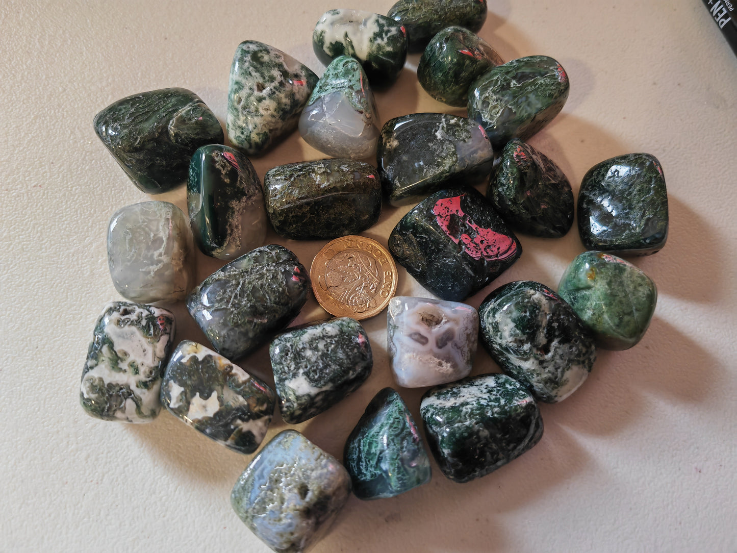 Moss Agate - Tumblestone Polished AAA GRADE - STUNNING VIVID COLOURS