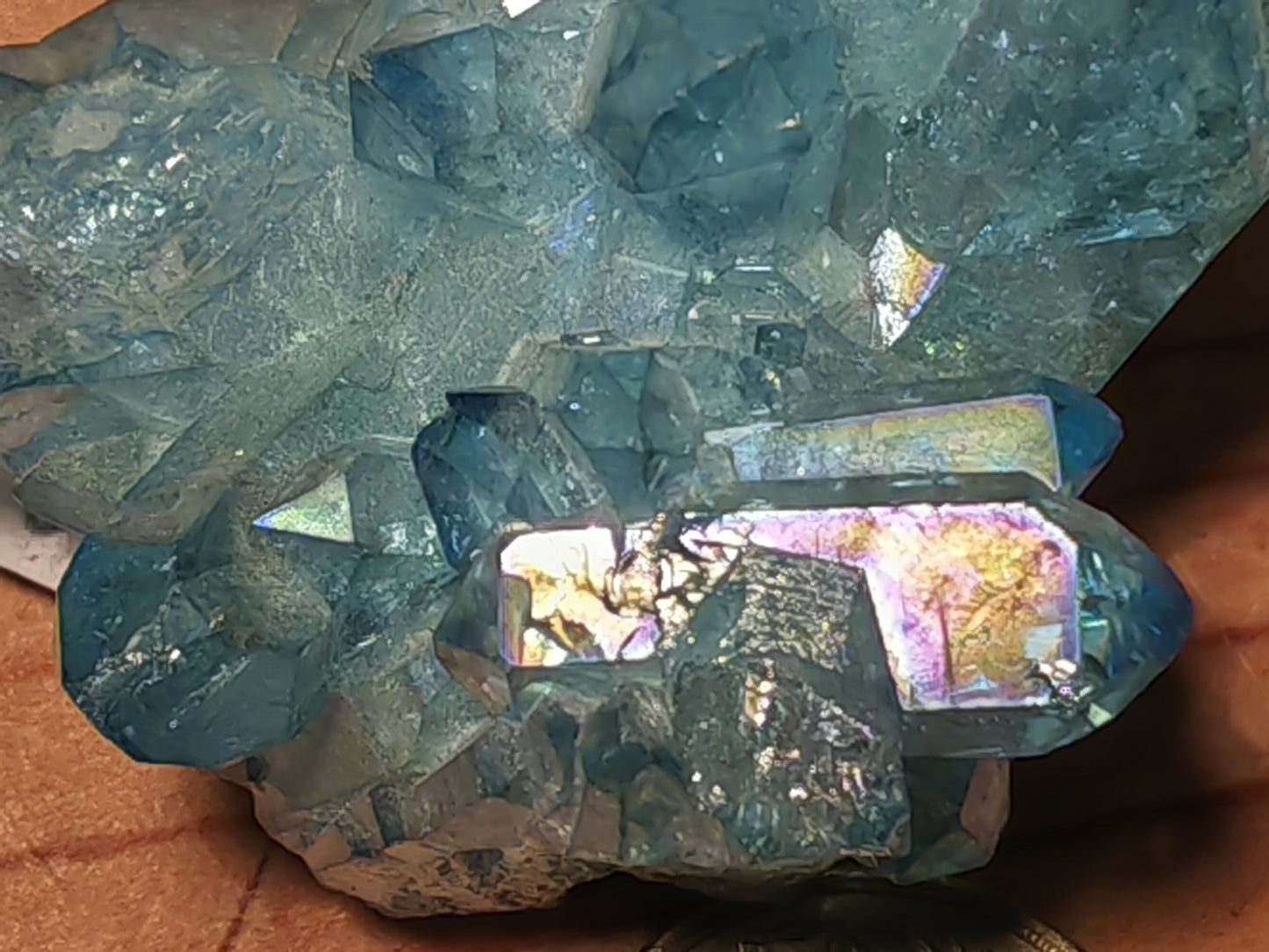 Aqua Aura Blue Quartz Cluster with Gold Fusion | Statement Crystal Gift Item #4