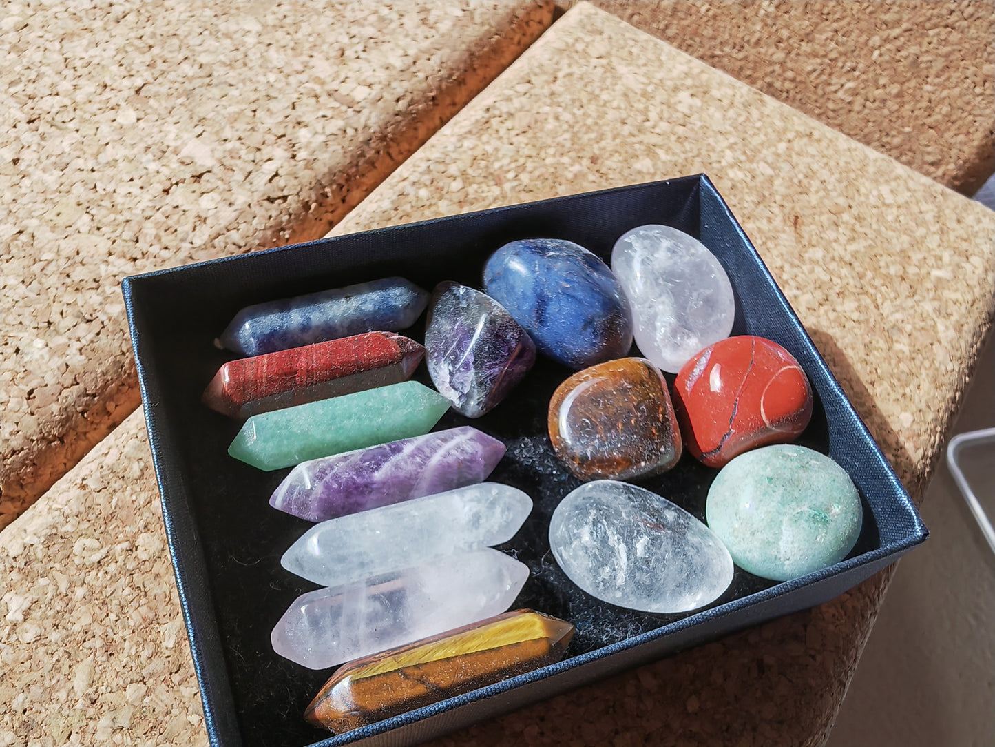 7 Chakra Colour Tumblestone and Double Terminated Points. 3 different sets