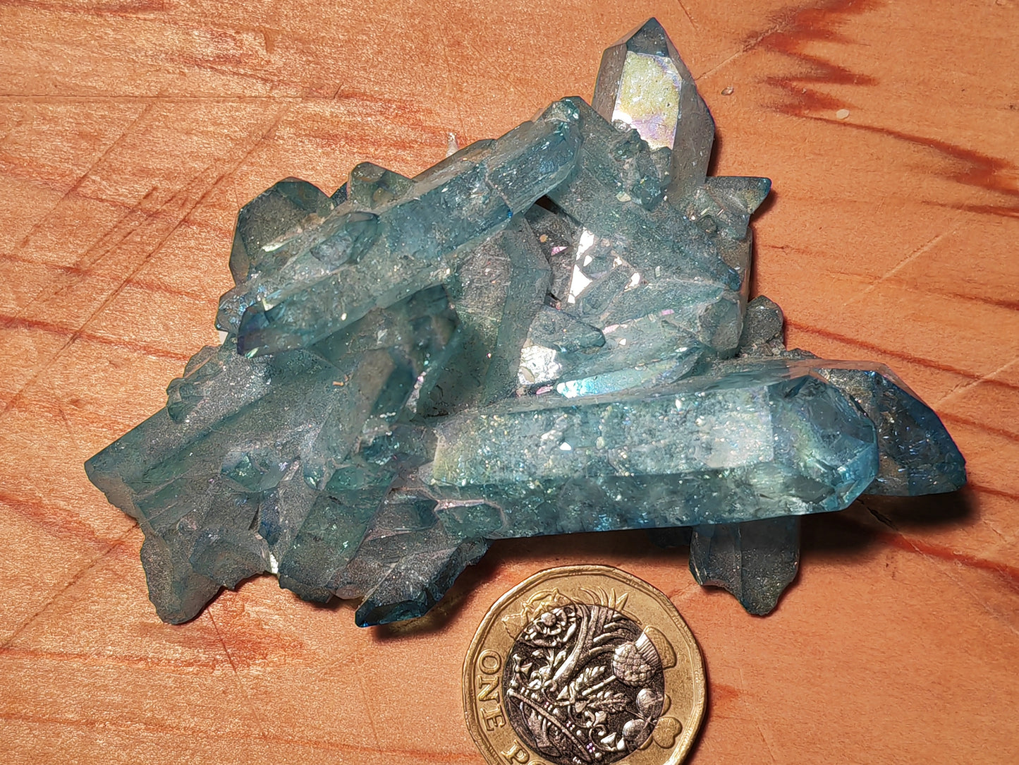 Aqua Aura Blue Quartz Cluster with Gold Fusion | Statement Crystal Gift Item #3
