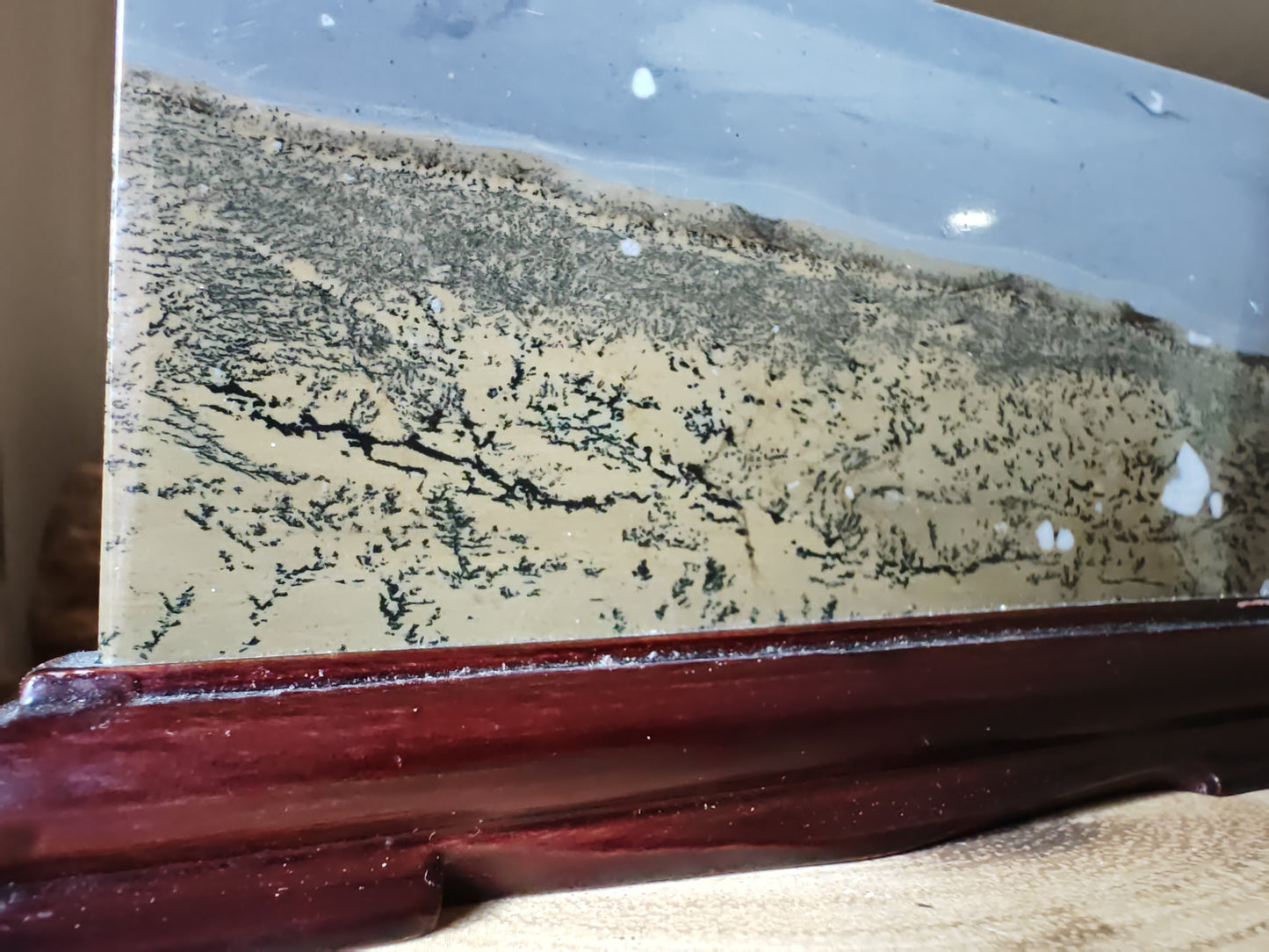 Chinese Picture Stone (Guohua Shi) | Natural Ink Landscape on Carved Stand | Dendritic Agate