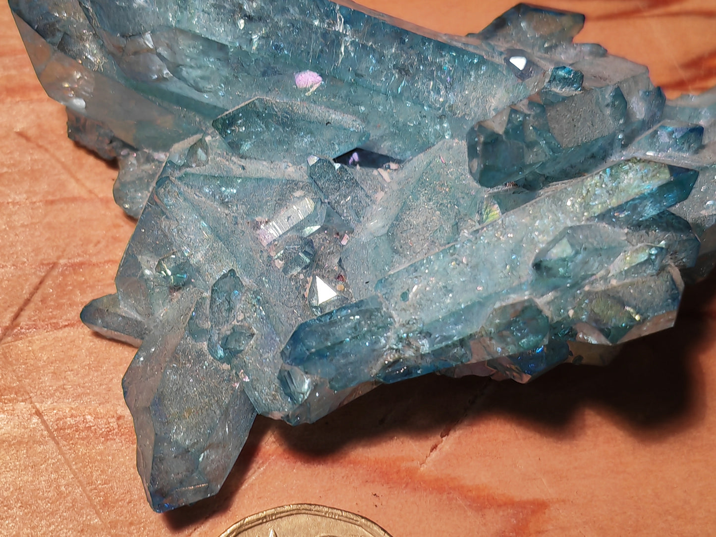 Aqua Aura Blue Quartz Cluster with Gold Fusion | Statement Crystal Gift Item #3