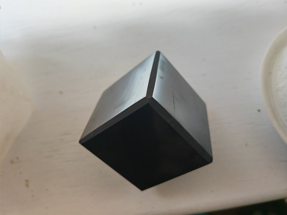 Shungite 50mm (5cm) Cut Cube, Stand-up | Stress & Anxiety Relief | EMF Protection Crystal C60
