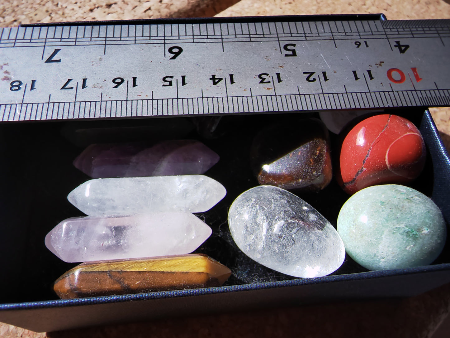 7 Chakra Colour Tumblestone and Double Terminated Points. 3 different sets